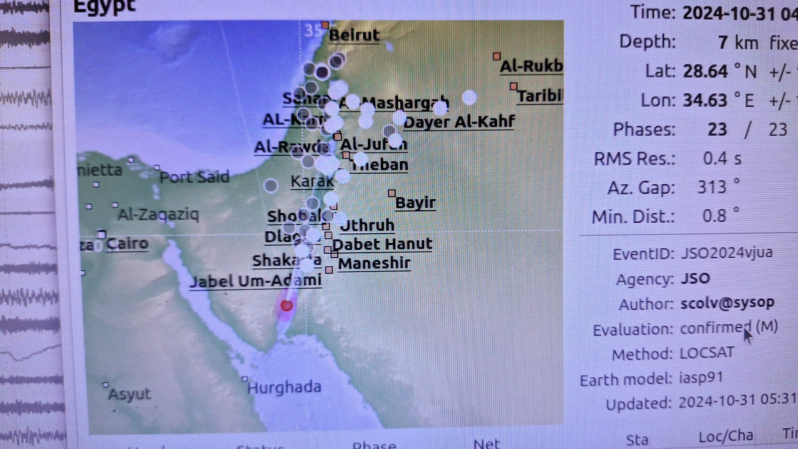مرصد الزلازل الأردني يسجل زلزالاً بقوة 4.1 درجة جنوب خليج العقبة