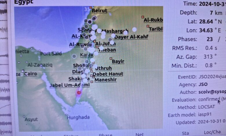 مرصد الزلازل الأردني يسجل زلزالاً بقوة 4.1 درجة جنوب خليج العقبة